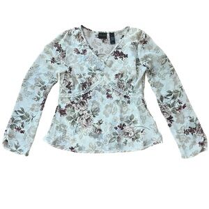 Vintage 1990’s Floral V-neck Blouse by Access Cottagecore Peasant Prairie Lace M